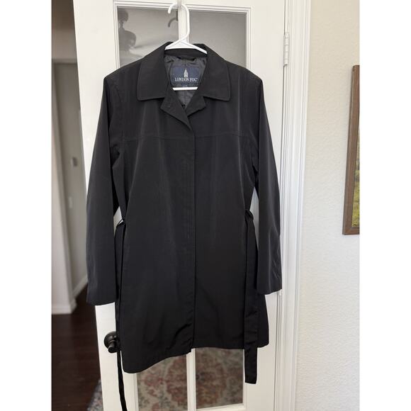 LONDON FOG Women's Zip Front Mid Length Black Trench Coat Size large - Picture 1 of 9